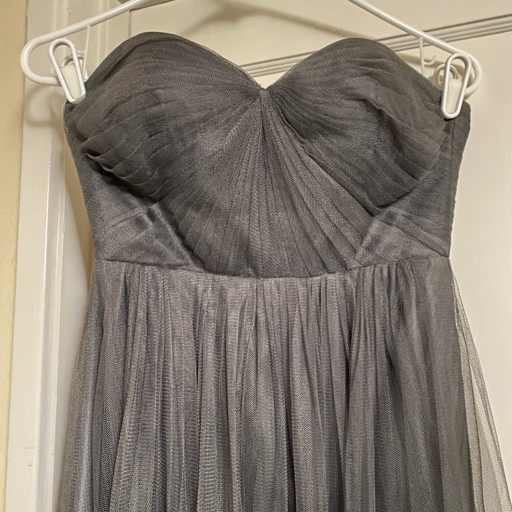 Jenny Yoo Empire Waist Flowy Grey Evening Gown Prom formal Dress retro - Picture 4 of 17
